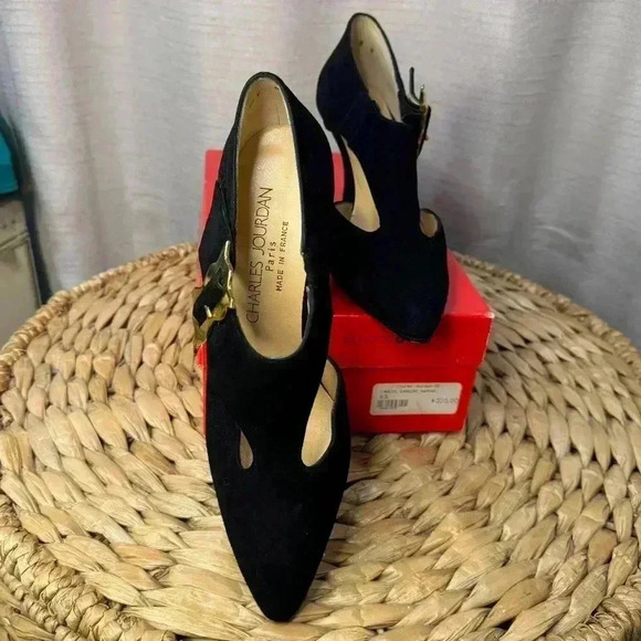 Charles Jourdan Womens Shoes Heels Black Suede Size 8.5 Made In Paris NWOT - Picture 5 of 8
